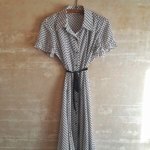 160a. white & black Sandra Darren polka dot sheer button down dress, 6